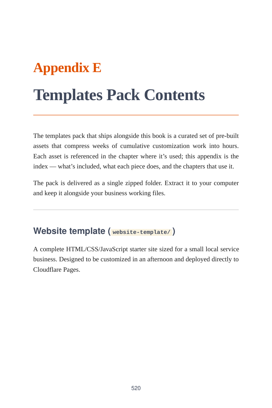 Appendix E — Templates Pack Contents